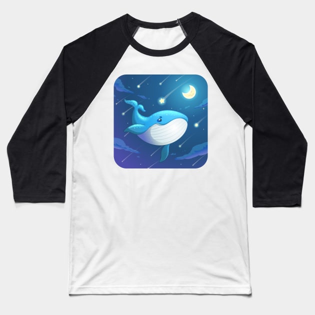 cute blue whale cartoon character design Baseball T-Shirt by tomodaging